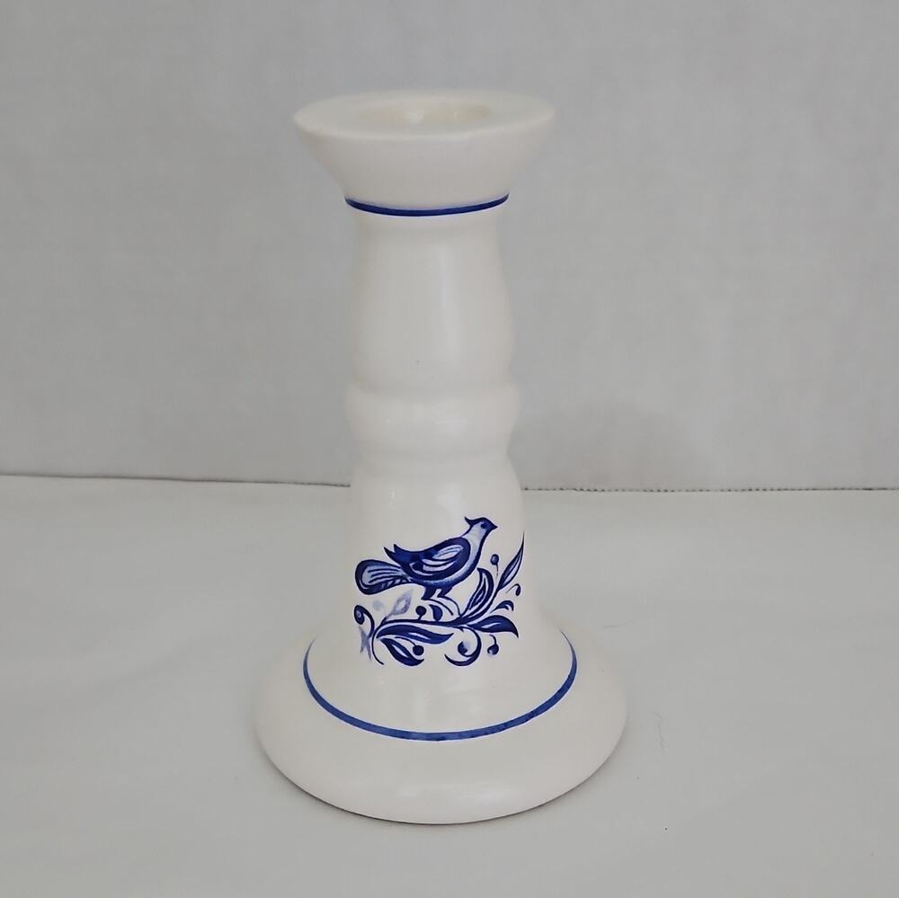 Hallmark Ceramic White/Blue Bird Taper Candlestick Holder Decorative
